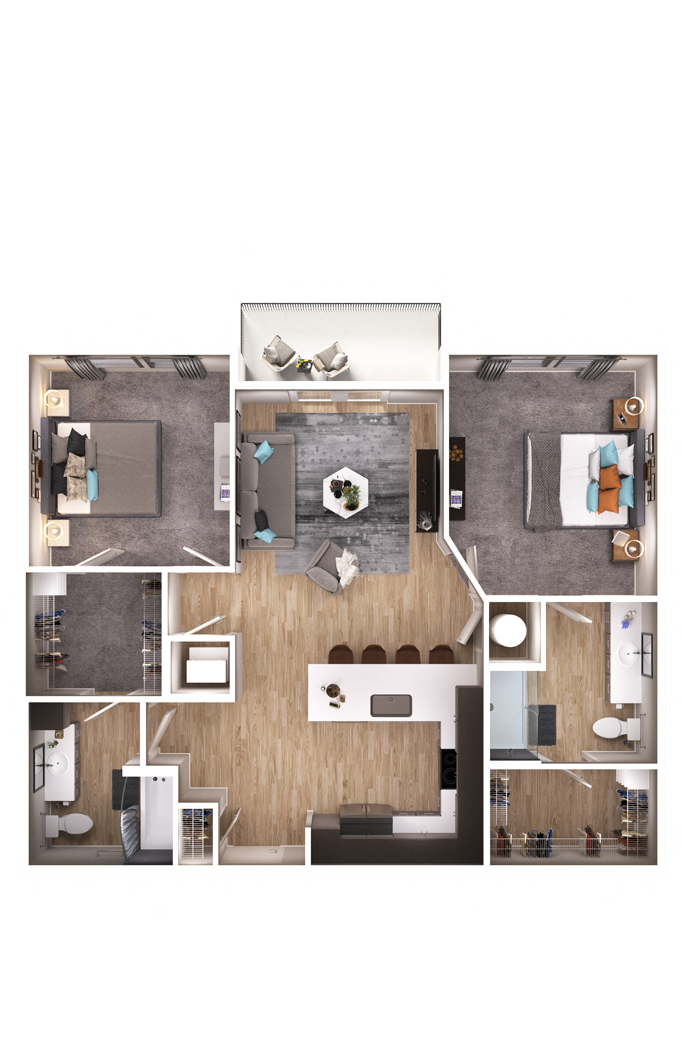 Floor plan for 2 beds, 2 baths, 1093 sqft